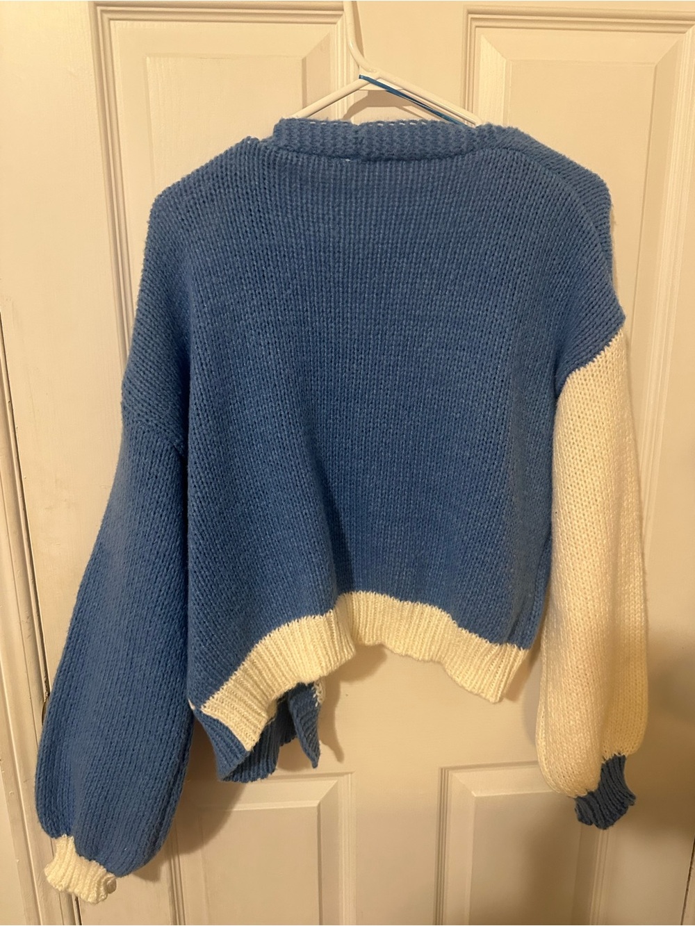 Blue and Cream Cherry Embroidered Cardigan Sweater - Picture 2 of 2